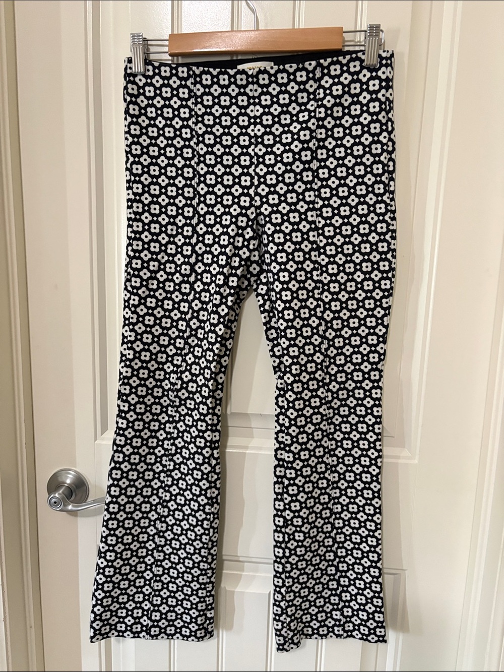 Maeve Anthropologie Black & White Floral Knit Flare Pants - Women